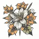 lily flower within bold classic bow and arrow tattoo design idea