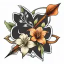 lily flower within bold bow and arrow  tattoo design idea