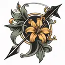 lily flower within bold bow and arrow  tattoo design idea