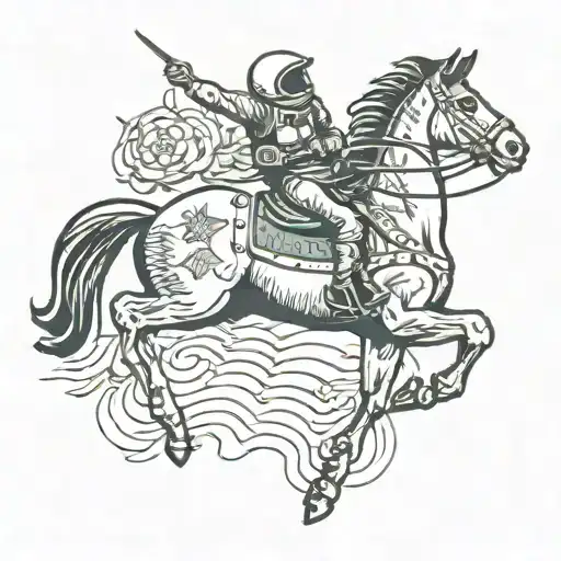 astronaut riding bucking horse galloping tattoo design idea