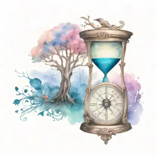 family tree broken hourglass with a phoenix and a compass tattoo design idea