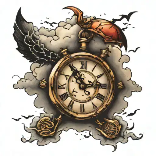 thunderstorm with old clock behind tattoo design idea