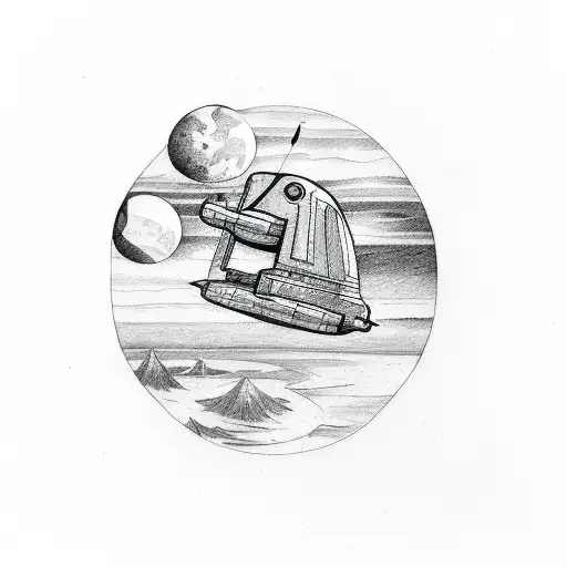 A sketch-style tattoo of a spaceship exploring distant planets tattoo design idea