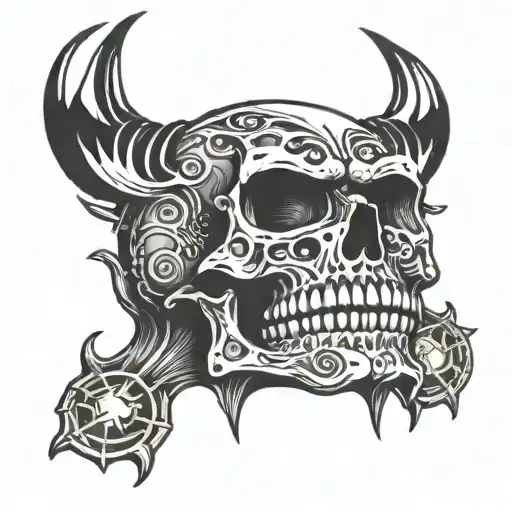 totenkopf mit Bart und runen tattoo design idea