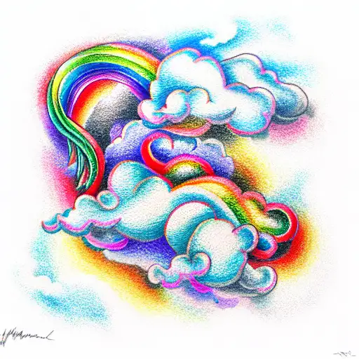 Rainbow between two clouds tattoo design idea