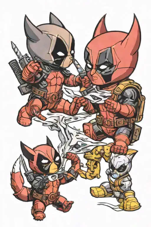 baby deadpool and baby wolverine claws extended tattoo design idea