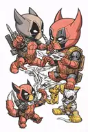 baby deadpool and baby wolverine claws extended tattoo design idea