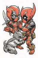 baby deadpool and baby wolverine claws extended tattoo design idea