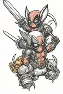 baby deadpool and baby wolverine claws extended tattoo design idea