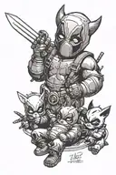 baby deadpool and baby wolverine claws extended tattoo design idea