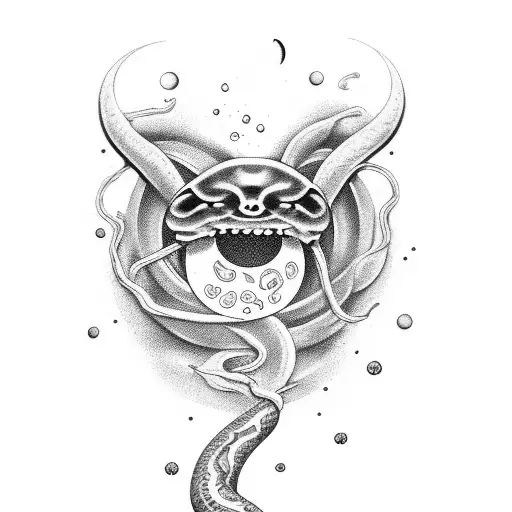 Crying Moon with its Tears becoming Snakes tattoo design idea