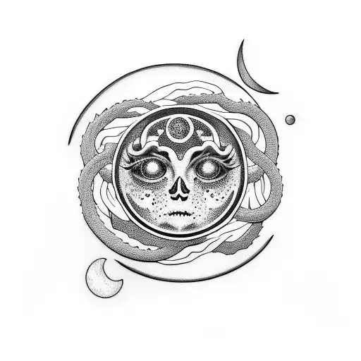 Crying Moon with Tears Becoming Snakes:  tattoo design idea