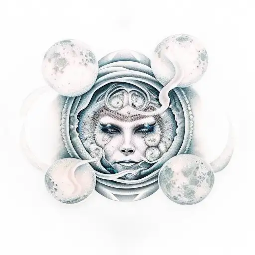 Crying Moon. Tears of moon become snakes. tattoo design idea