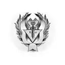 A blackwork tattoo of a medical center symbol incorporating elements of Harley Quinn tattoo design idea