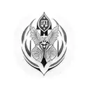 A blackwork tattoo of a medical center symbol incorporating elements of Harley Quinn tattoo design idea