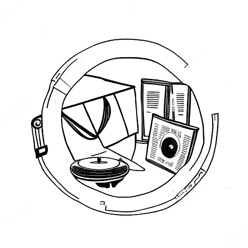 record player with a stack of vinyl next to it tattoo design idea