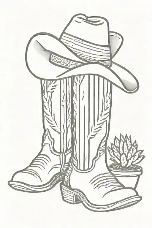 sunset cactus cowboy hat and boots tattoo design idea