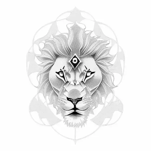 A blackwork tattoo of a lion's head morphing into a sports car engine, showcasing the client's passion for both lions and cars. tattoo design idea