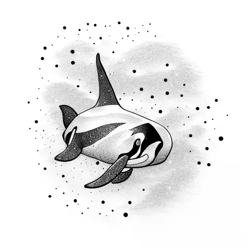 abstract orca swimming in northern lights tattoo design idea