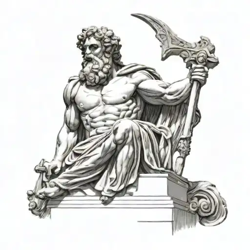 a black and white photo of a statue, the god hephaestus, the god zeus, greek godness portrait sculpture, the god poseido tattoo design idea