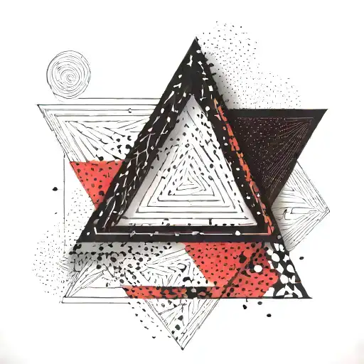 fine line penrose triangle, red and black, red being inside and a gradient tattoo design idea