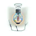 father and son inside light bulb tattoo design idea