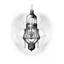 father and son inside light bulb tattoo design idea