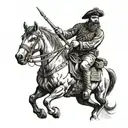 A Ukrainian Cossack riding a horse with artillery in the background tattoo design idea