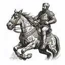 A Ukrainian Cossack riding a horse with artillery in the background tattoo design idea