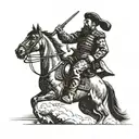A Ukrainian Cossack riding a horse with artillery in the background tattoo design idea