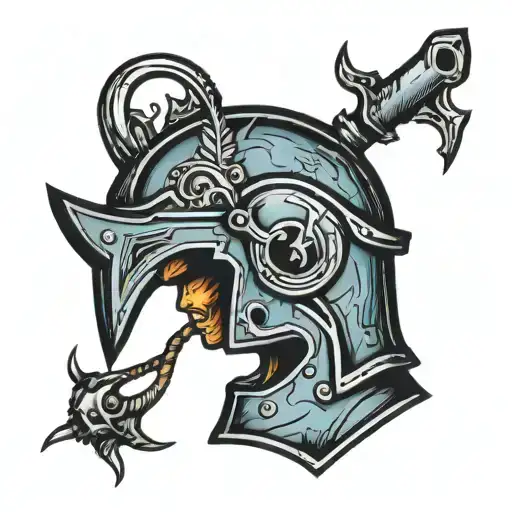 apple wearing Trojan helmet tattoo design idea