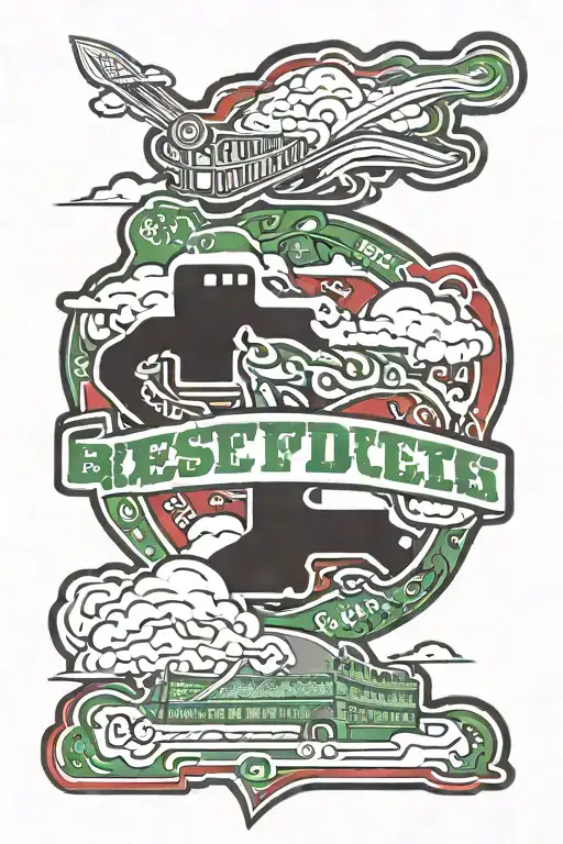 A new-school interpretation of the Boston Redsox and Boston Celtics logos intertwined with clouds and other filler elements, with the name Bryce F. Burditt incorporated in a creative way tattoo design idea