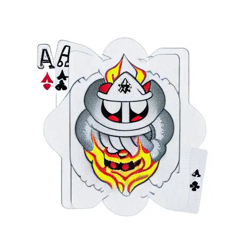 a kaws figure surrounded by money and ace cards on fire with the word greed included  tattoo design idea