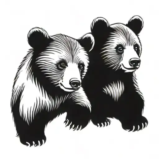 Two bears cubs walking tattoo design idea
