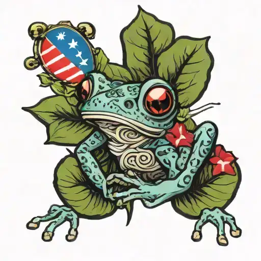 puerto rican national flower with coqui frog smoking with el morro and puerto rican flag with taino hieroglyphics tattoo design idea