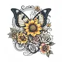 Butterfly, flowers, semi-colon, sun, moon phases tattoo design idea
