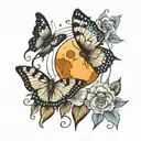 Butterfly, flowers, semi-colon, sun, moon phases tattoo design idea