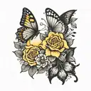 Butterfly, flowers, semi-colon, sun, moon phases tattoo design idea