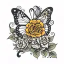 Butterfly, flowers, semi-colon, sun, moon phases tattoo design idea