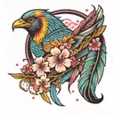 Sakura feathers rainbow tattoo design idea