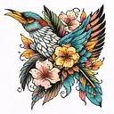 Sakura feathers rainbow tattoo design idea