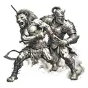lion skull surrounded Gladiator fighting tattoo design idea