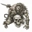 lion skull surrounded Gladiator fighting tattoo design idea