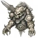 lion skull surrounded Gladiator fighting tattoo design idea