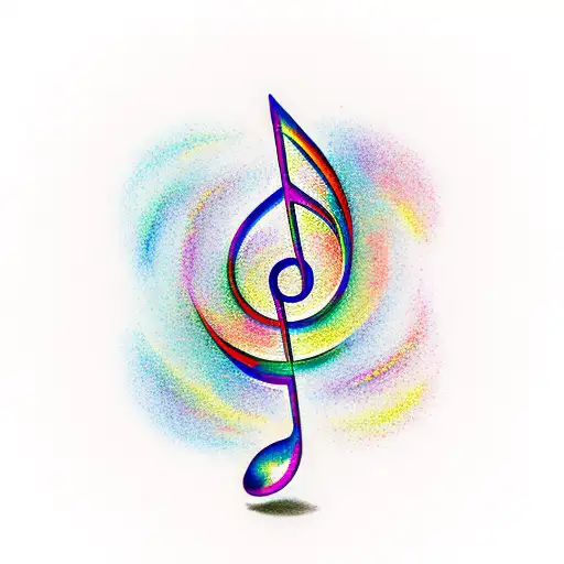 A musical note transforming into a trail of colorful birds soaring through the sky tattoo design idea