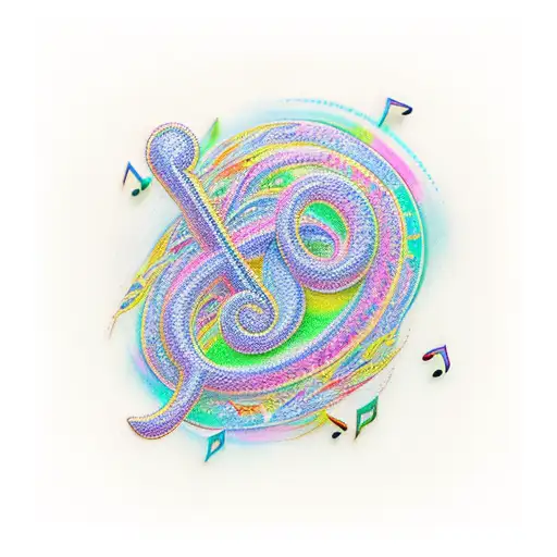 A musical note transforming into a trail of colorful birds soaring through the sky tattoo design idea