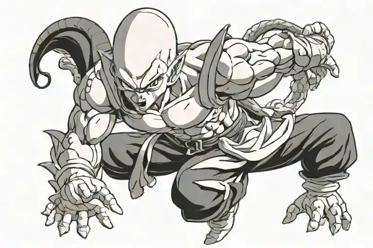 black and white kid buu dragon ball tattoo design idea