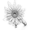 A sword intertwined with a blooming chrysanthemum, a daisy and a narcissus tattoo design idea