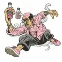Filthy Frank's pink guy doing a kick flip. smoking a cigarette with a bottle of jack Daniels in his other hand. tattoo design idea