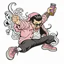 Filthy Frank's pink guy doing a kick flip. smoking a cigarette with a bottle of jack Daniels in his other hand. tattoo design idea